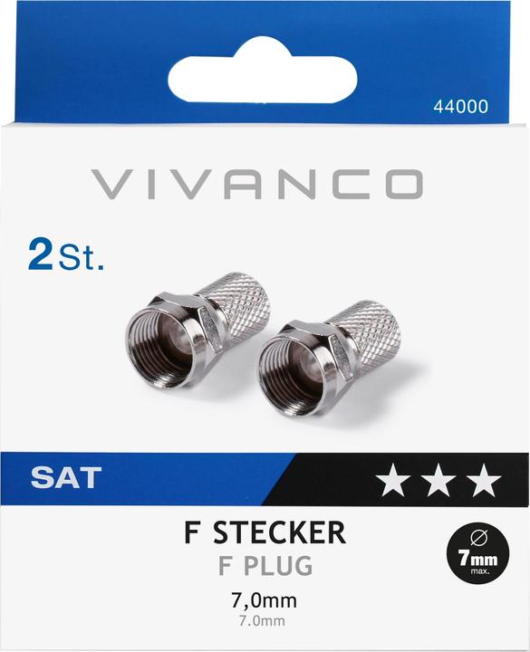 Immagine prodotto Vivanco Spina F, 7,0 mm, 2 pezzi 44000 STD F72A-N (Cavi antenna)