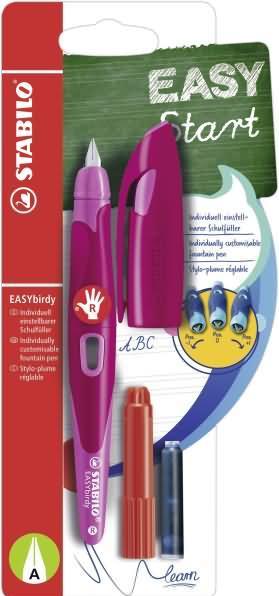 Actual product image STABILO Ergonomic school fountain pen for right-handers with beginner nib A - EASYbirdy in (Pink, Berry, 1 x)