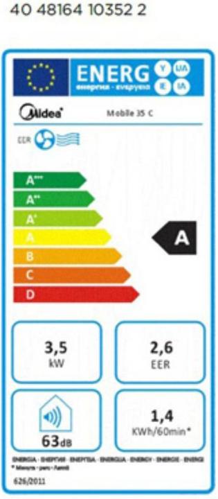 Energie-Label Midea Mobile 35 C (41 m², 12000 BTU/h)