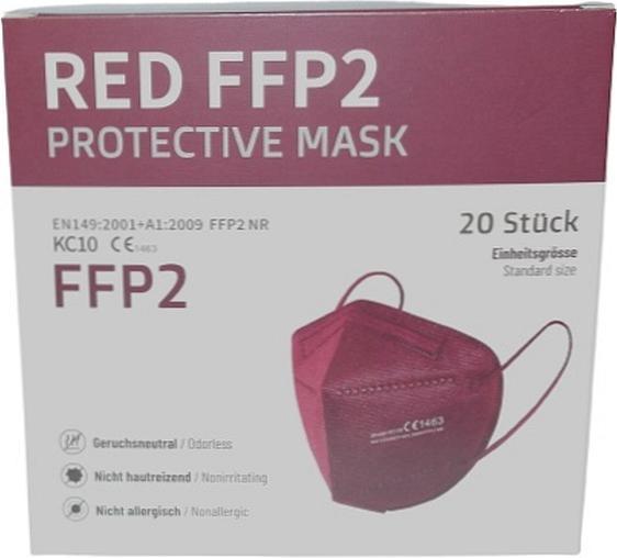 Kangcheng FFP2 Masken Grippe/Covid AtemSchutz EUzertifiziert DUNKELROT (FFP2, 20 x)