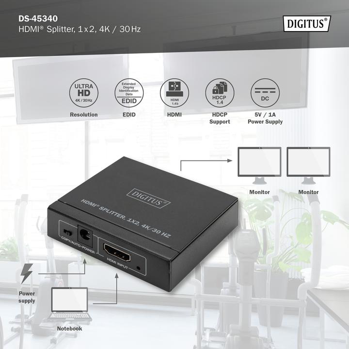 Produktbild Digitus HDMI Splitter, 1x2, 4K / 30 Hz