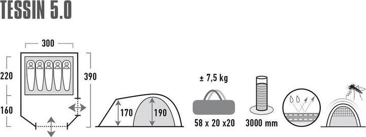 Produktbild High Peak Tessin 5.0 (Kuppelzelt, 7.50 kg, 5 Personen)
