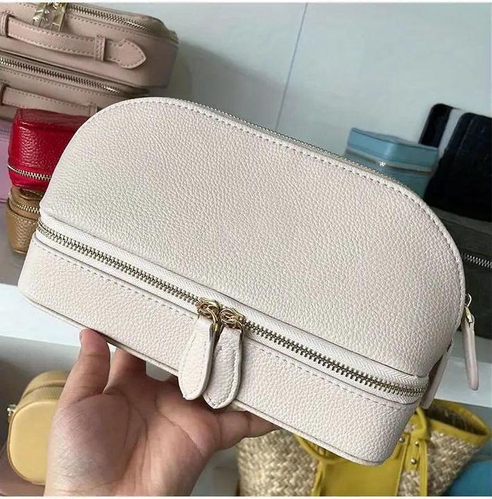 Image du produit Only-Bags.Store Trousse de maquillage double couche de grande capacité, boîte à bijoux en cuir PU de couleur unie