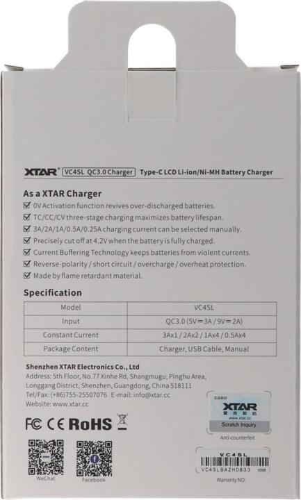 Produktbild Xtar VC4SL (1 Stk., 14500, 16340, 18500, 18650, 21700, 26650, AAA, AA, Akku)