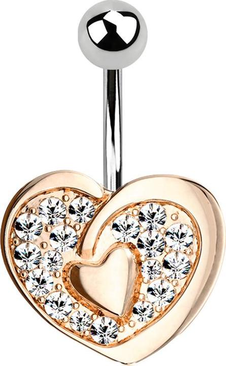 Image du produit Star Piercing Banane rose doré avec boule argentée Coeur en cristal avec coeur (Acier chirurgical 316L, Laiton)