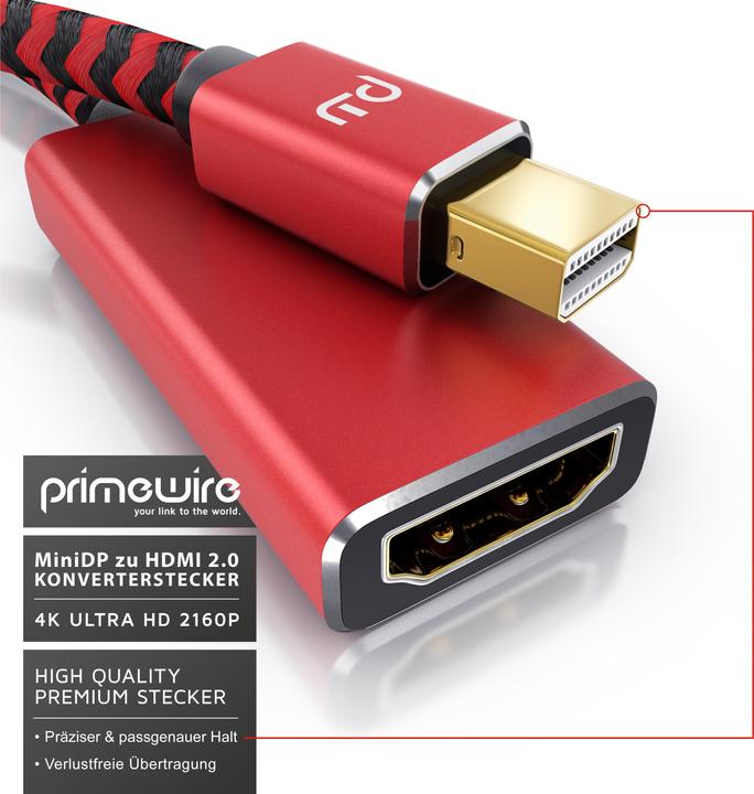 Produktbild Primewire 4K Mini Displayport zu Hdmi 2.0 Adapter, Mini DP Kabel, mDP Adapter, 4K@60Hz, Thunderbolt (0.15 m, HDMI)