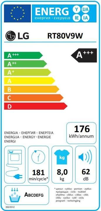 Etichetta energetica LG RT80V9W (8 kg, Modificabile)
