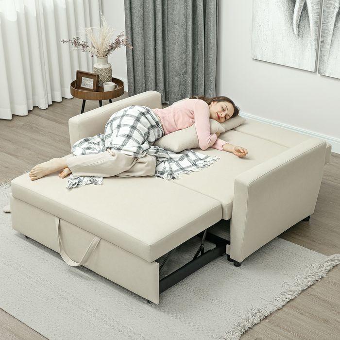 Actual product image Swisshandel24 Schlafsofa, 2-Sitzer Sofa mit Schlaffunktion, Verstellbare Rückenlehne, Beige