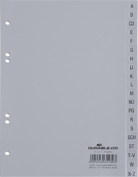 Durable REGISTRE PP 20 FEUILLES GAUFRÉES A-Z A5 20 PCS 655010