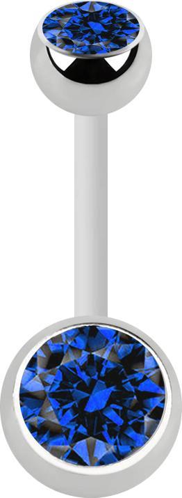 Actual product image Star Piercing Banana white with two balls silver crystal dark blue (Surgical steel 316L, without brass, Bioflex)