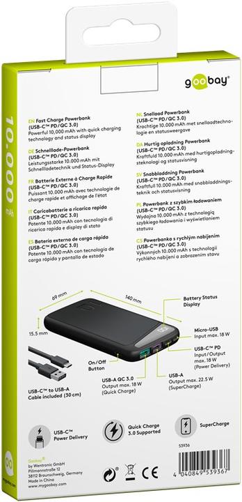 Actual product image Goobay Powerbank (10000 mAh, 22.50 W, 37 Wh)