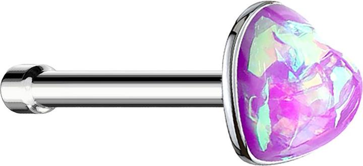 Produktbild Star Piercing Nasenstecker gerade silber mit Opal Herz violett (ohne Messing, Chirurgenstahl 316L)