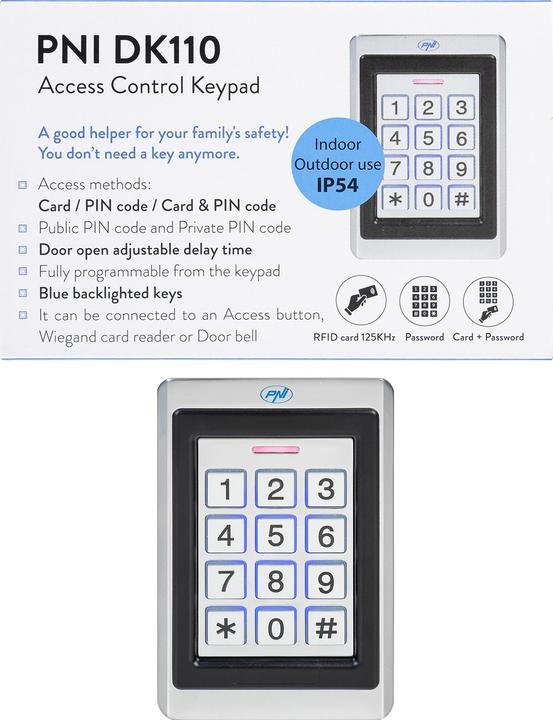 Immagine prodotto PNI Tastiera di controllo accessi DK110, indipendente, per esterni e interni, IP54 (Chiave)