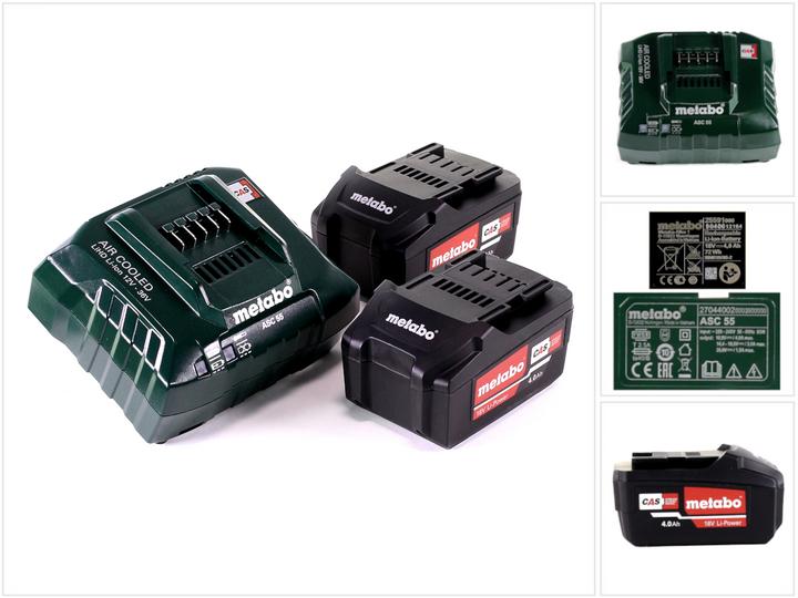Metabo Kit de base 2x bloc batterie Li-Power 18 V 4,0 Ah CAS Li-Ion + chargeur ASC 55 ( 685050380 ) (18 V)