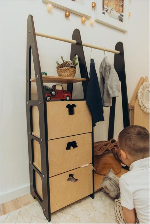 Image du produit Duck Woodworks Porte-manteaux pour enfants Tiroirs avec poignées en forme de vêtements