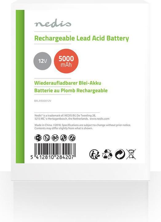 Image du produit Nedis Batterie plomb-acide rechargeable | Acide de plomb | Rechargeable | 12 V | 5000 mAh (1 pcs, 5000 mAh, Batterie)
