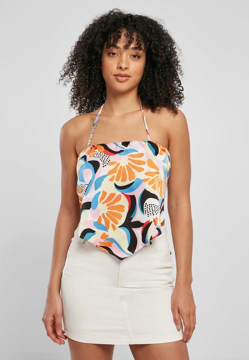 Actual product image Urban Classics Ladies Cropped AOP Satin Triangle Top - 17922 (L)