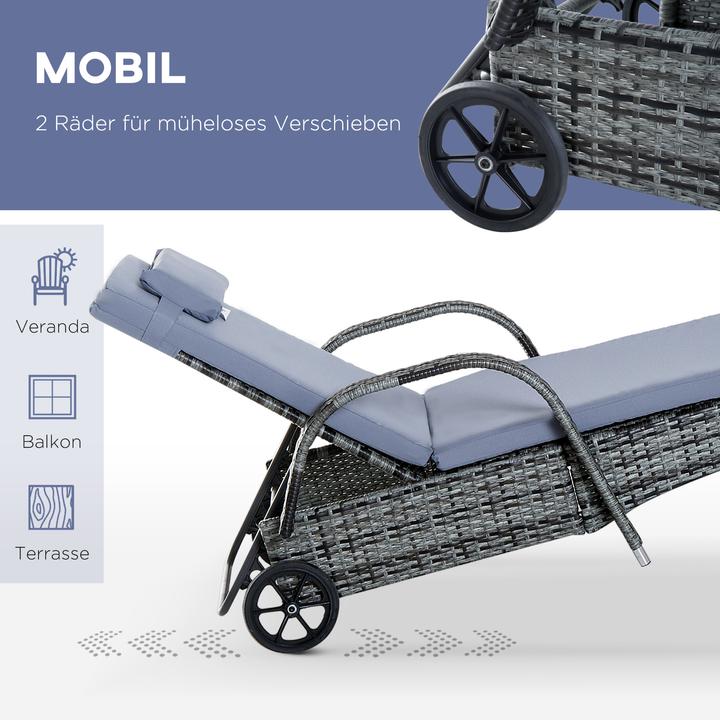 Image du produit Outsunny Chaise longue de jardin en rotin en set de 3 pièces (200 cm)