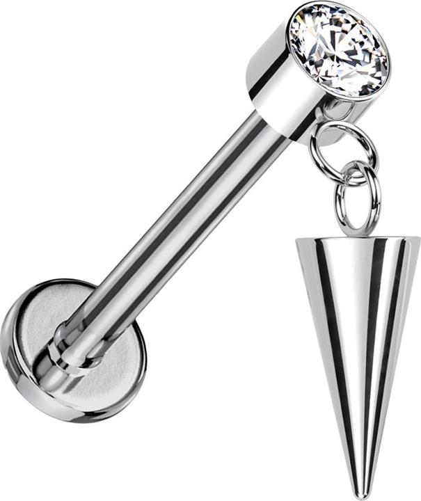 Produktbild Star Piercing Micro Labret Innengewinde silber Zylinder silber Kristalle silber Anhänger Cone (ohne Messing, Titan G23)
