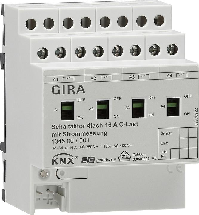 Immagine prodotto Gira Attuatore di commutazione a 4 pieghe 16A 104500 KNX/EIB REG Carico C (Attuatore dell'interruttore)