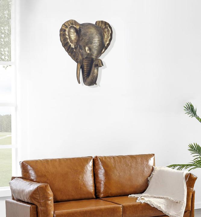 Produktbild FineBuy Wanddeko Wohndeko Elefant 41 cm Aluminium Gold Afrika Dekoration Modern