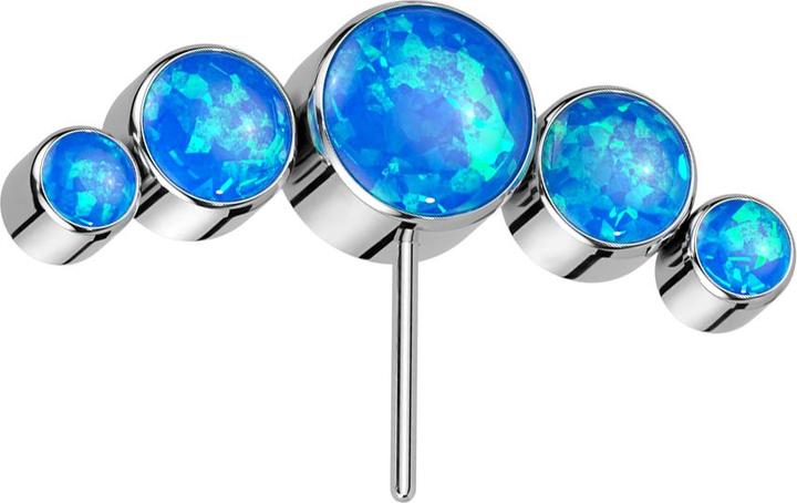 Star Piercing Threadless silber front fünf Opale blau (Titan G23, ohne Messing)