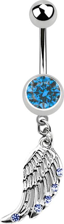 Produktbild Star Piercing Banane silber mit Anhänger Flügel und Kristall hellblau (ohne Messing, Chirurgenstahl 316L)