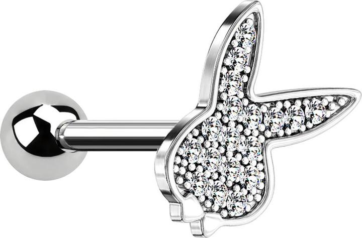 Produktbild Star Piercing Micro Barbell silber mit Playboy Bunny und Kristallen (Chirurgenstahl 316L, Messing)