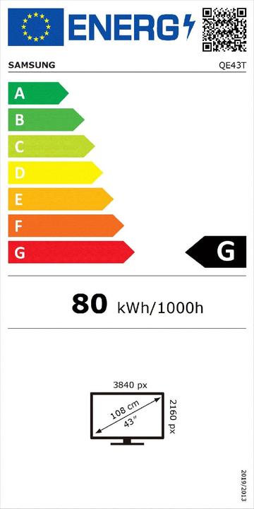 Label énergétique Samsung QE43T (3840 x 2160 pixels, 43")