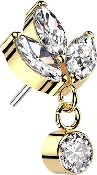 Image du produit Star Piercing Threadless plaqué or trois cristaux ovales pendentif en cristal argenté (sans laiton, Titane G23)