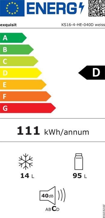 Energy Label Exquisit Exqu refrigerator KS164HE040D D wh 810240402 (95 l)