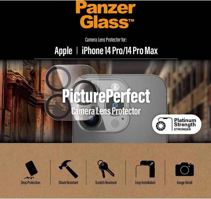 Actual product image PanzerGlass Camera Protector iP 6.1/6.7 inch Pro 2022 (1 Piece, Apple iPhone 14 Pro, Apple iPhone 14 Pro Max)