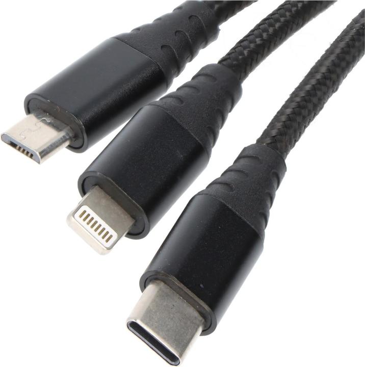 Immagine prodotto AccuCell Cavo di ricarica USB 3in1 con connessione Lightning, micro USB e USB-C (1 m, USB 2.0)