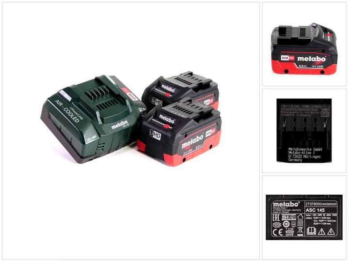 Image du produit Metabo LiHD 2x pack batterie 18V 8.0Ah ( 625369000 ) + chargeur ASC 145 ( 627378000 ) (18 V)