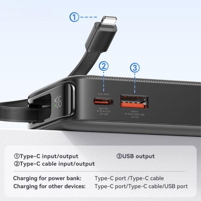 Image du produit Usams Powerbank ze zwijanym kablem USB-C Retractable 10000 mAh PD 20W Fast Charge XY Series czarny/b (10000 mAh, 50 W, 50 Wh)