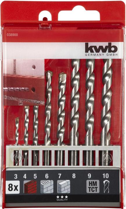 Actual product image kwb Masonry drill set 8 pieces carbide tipped (10 mm, 4 mm, 5 mm, 6 mm, 7 mm, 8 mm, 3 mm, 9 mm)