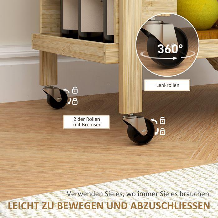 Produktbild Swisshandel24 Küchenwagen Servierwagen mit Arbeitsplatte, 2 Ebenen, Weinregal, für Büro Natur
