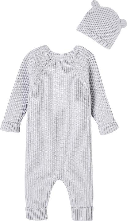 Vertbaudet Baby-Set: gerippter Strickoverall & Mütze mit Ohren