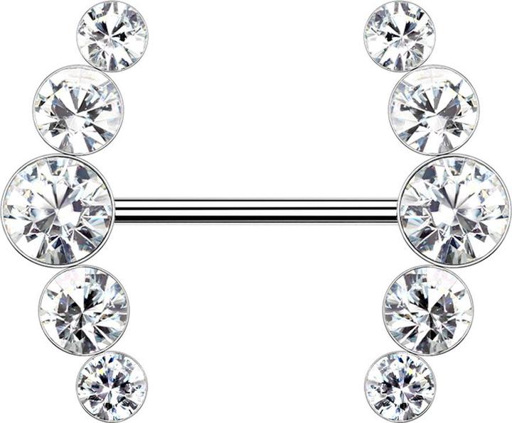 Image du produit Star Piercing Barbell silber gebogen mit fünf Kristallen silber (Acier chirurgical 316L, Laiton)