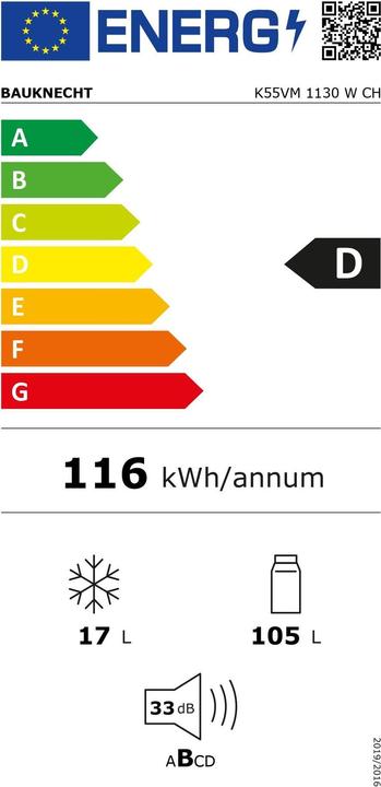 Label énergétique Bauknecht K55VM (122 l)