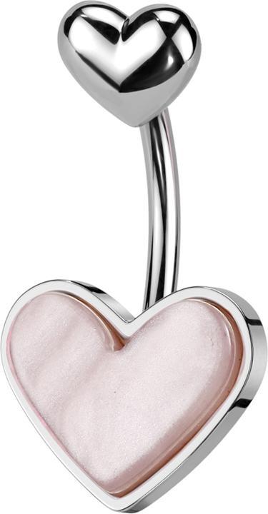 Image du produit Star Piercing Banane argentée avec deux coeurs argentés nacrés roses (Laiton, Organique, Acier chirurgical 316L)