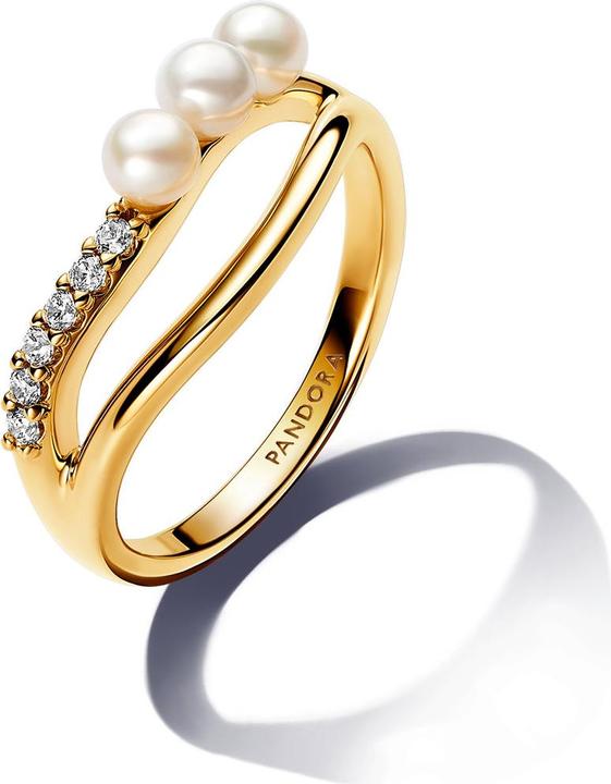 Actual product image Pandora Treated freshwater cultured pearl & organically shaped double band ring (60)