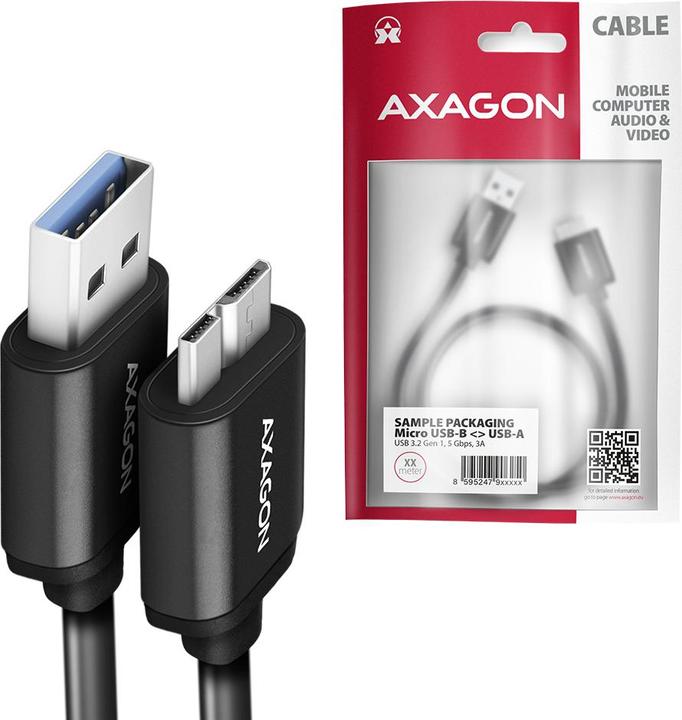 Image du produit Axagon BUMM3-AM10AB Câble Micro-B USB vers USB-A 3.2 Gen 1 (1 m, USB 3.2 Gen 1)