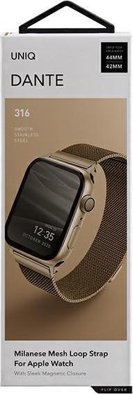 Actual product image Uniq pasek Dante Apple Watch Series 4/5/6/7/8/SE/SE2 42/44/45mm Stainless Steel z?oty/carmel gold