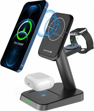 Actual product image Swissten Magstick wireless charger 3in1 22,5W (magsafe compatible) black (22.50 W)