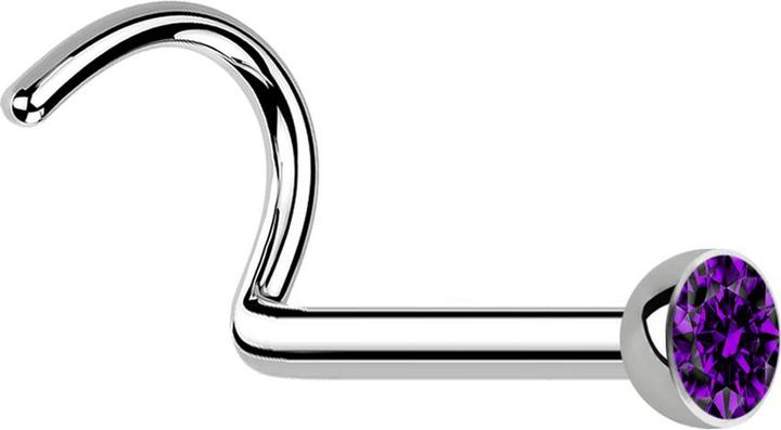 Image du produit Star Piercing Clous de nez courbes argentés avec cristal violet (sans laiton, Acier chirurgical 316L)