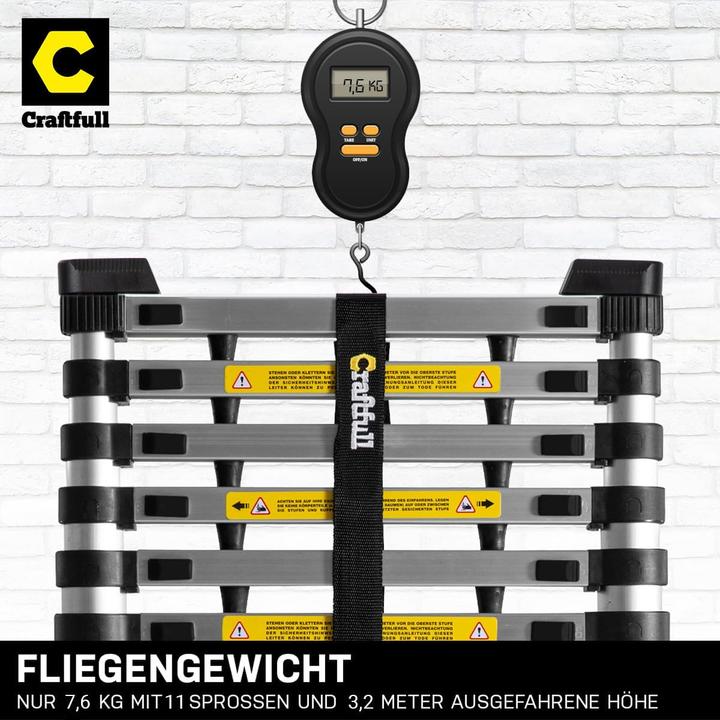 Produktbild Craftfull Teleskopleiter CF-101A, 15 Sprossen, inkl. Tragetasche (Anlegeleiter)