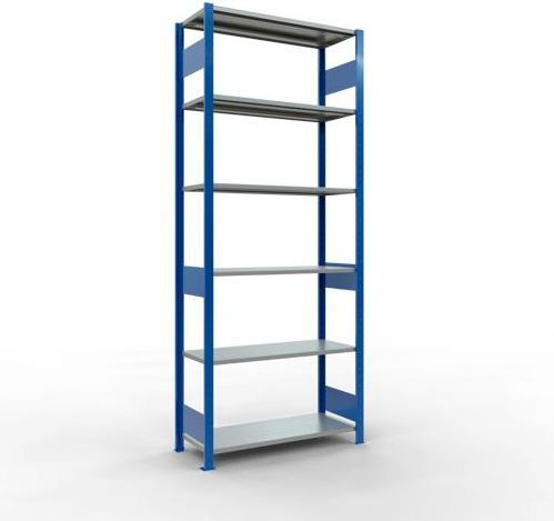 Sistema di scaffalature di base senza viti MULTIplus150 con ripiani di lunghezza