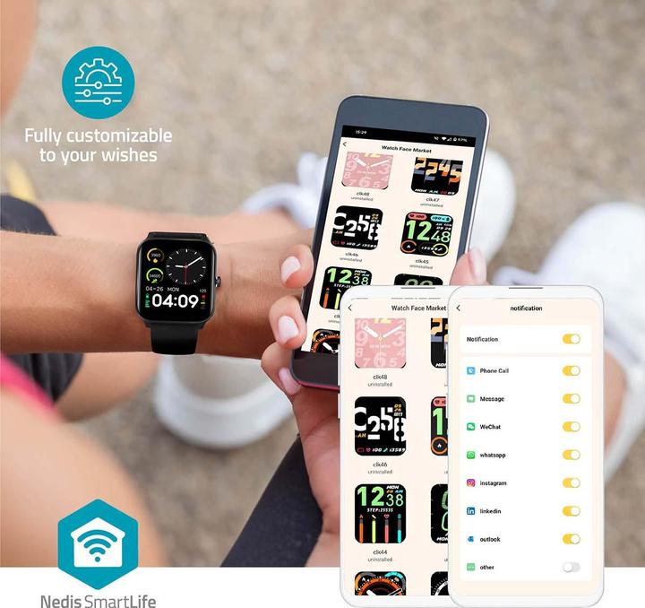 Immagine prodotto Nedis Orologio SmartLife | LCD | IP68 | Durata massima di funzionamento: 14400 min | Android™ / IOS | Nero