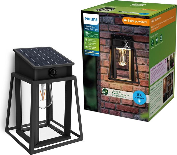 Philips Lighting Lysin 929004632801 Solar-Aussenwandleuchte 3.2 W Warmweiss Schw (470 lm, IP44)
